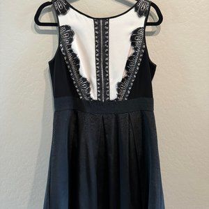 White House Black Market Lace Tuxedo Fit-and-Flare Dress Size 10 pockets formal